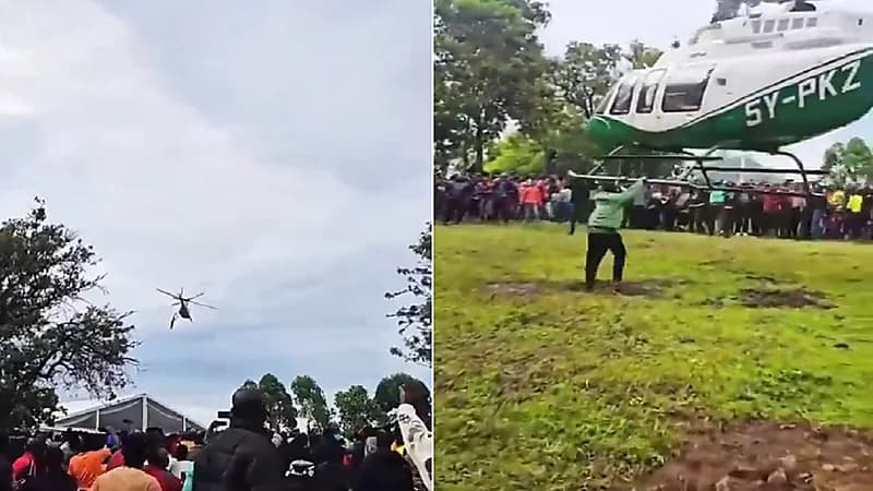 رجل يتعلق بمروحية طائرة أثناء حفل زفاف في كينيا .. فيديو