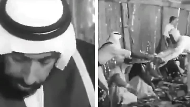 لقطات تاريخية للشيخ زايد في وليمة مع شيوخ الإمارات .. فيديو