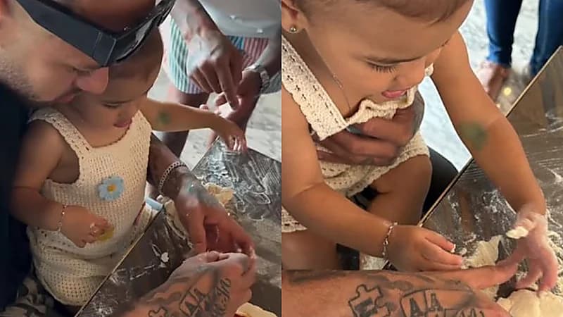 نيمار يشارك في إعداد وجبة الغداء برفقة ابنته ماڤي .. فيديو