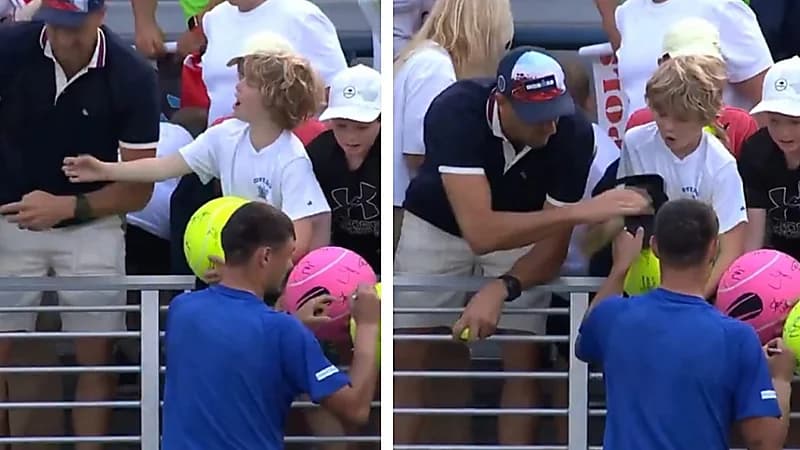 رجل يخطف هدية طفل أثناء بطولة أمريكا للتنس.. فيديو